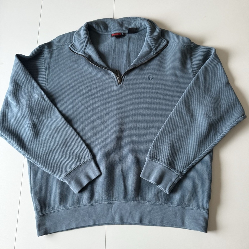 Wolverine Dusty Blue Men's 1/4 Zip‎ Pullover Size Large Waffle Sweatshirt